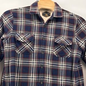 Freedom Foundry Shacket Large Sherpa Lined  Fleece Shirt Jacket Grey Blue Plaid